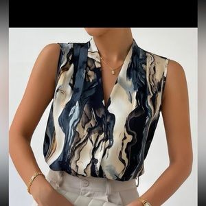 Shein Prive marble print button front blouse